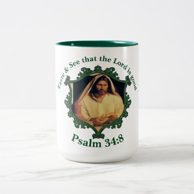 Caneca De Café Em Dois Tons Ceia Divina: Partilhando o Pão com Jesus (Centro)