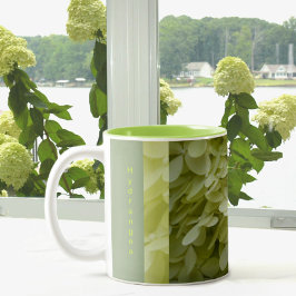 Caneca De Café Em Dois Tons Celadon Green Hydrangea Blossomas