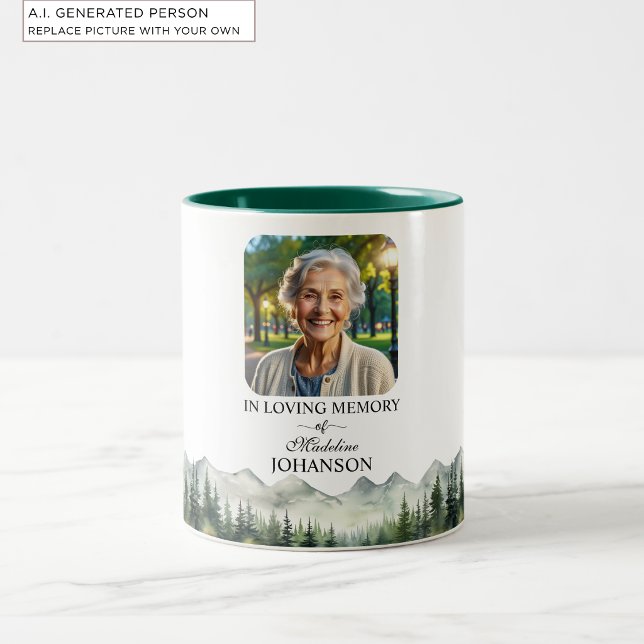 Caneca De Café Em Dois Tons Celebração da Vida Montanhas e Árvores Lembrança (Criador carregado)