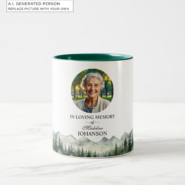 Caneca De Café Em Dois Tons Celebração da Vida Montanhas e Árvores Lembrança (Criador carregado)