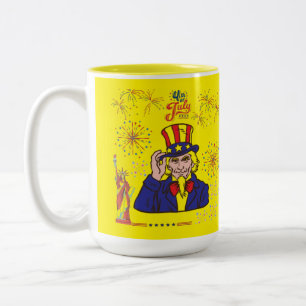 Caneca De Café Em Dois Tons celebração de corações corajosos amarelo