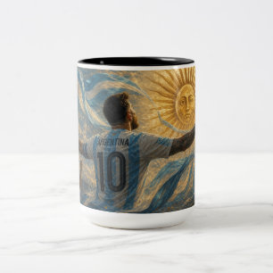 Caneca De Café Em Dois Tons Celebração de Futebol Argentino sob o Sol Nascente