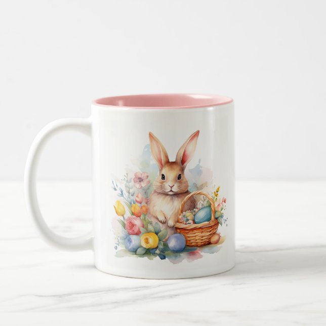 Caneca De Café Em Dois Tons Celebração de primavera - Coelhinho de Páscoa (Esquerda)