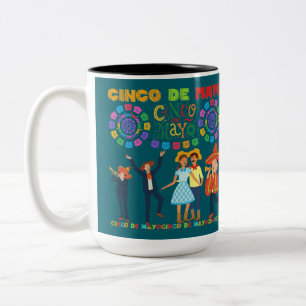 Caneca De Café Em Dois Tons Celebração salsa pôr do sol azul escuro