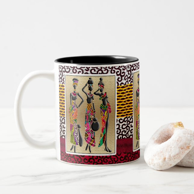 Caneca De Café Em Dois Tons Celebração Tribal Afrocêntrica (Com Donut)