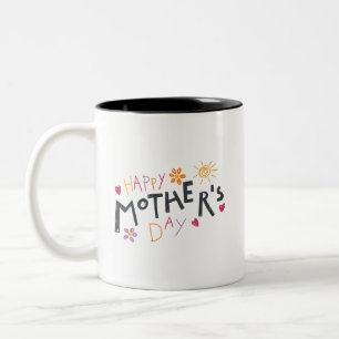Caneca De Café Em Dois Tons Celebre o Simples Dia das Mães Feliz Corações Dive