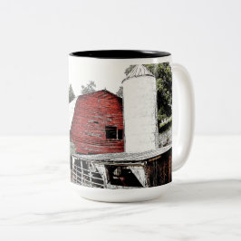 Caneca De Café Em Dois Tons Celeiro Vermelho com silo no Oeste da Carolina do 