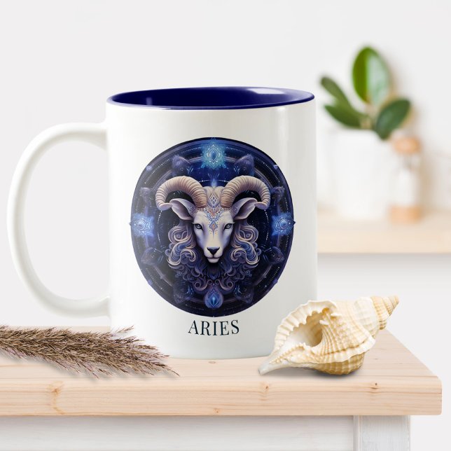 Caneca De Café Em Dois Tons Celestial Ram Zodiac Símbolo Fantasia Aries (Criador carregado)
