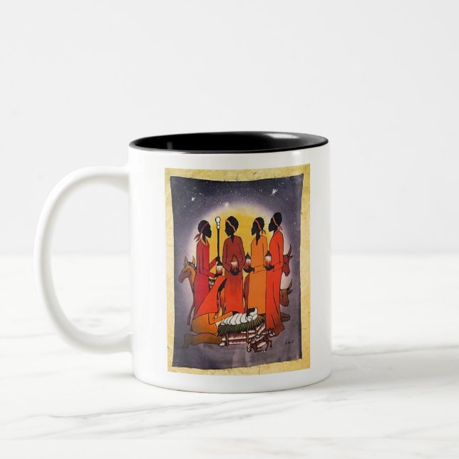 Caneca De Café Em Dois Tons Cena africana da natividade do Natal (Esquerda)