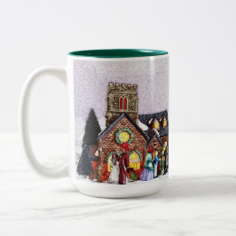 Caneca De Café Em Dois Tons Cena da Vila Natal