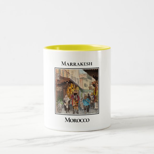 Caneca De Café Em Dois Tons Cena de Mercado em Marrakech, Marrocos (Centro)