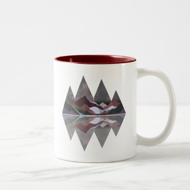 Caneca De Café Em Dois Tons Cena de Montanha Geométrica (Direita)
