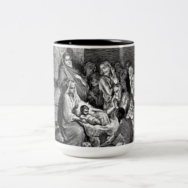 Caneca De Café Em Dois Tons Cena de Natal Ilustrada (Centro)