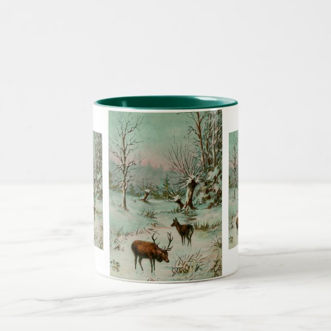 Caneca De Café Em Dois Tons Cena de neve com veado (Centro)