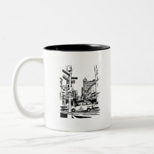 Caneca De Café Em Dois Tons Cena de Nova Iorque Black and White Urban Street