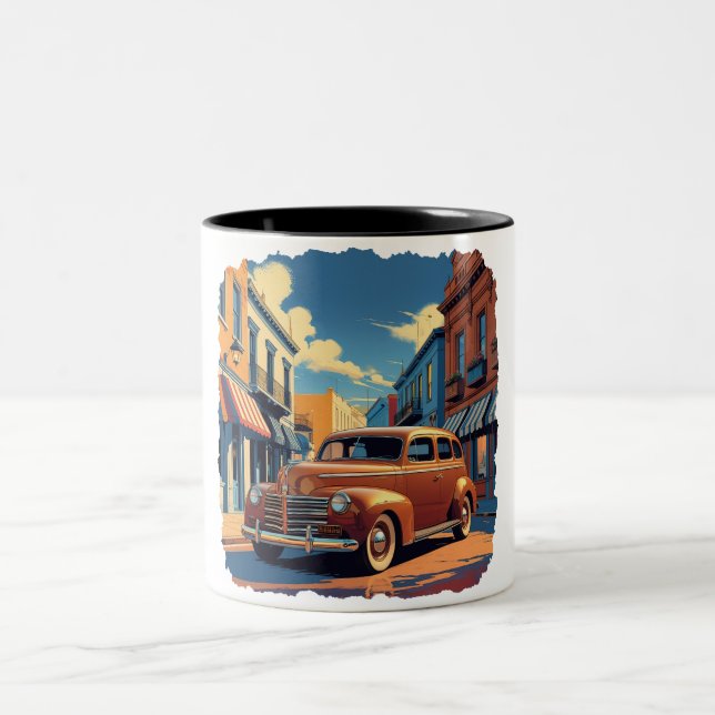 Caneca De Café Em Dois Tons Cena de Rua da Cidade Retro (Centro)