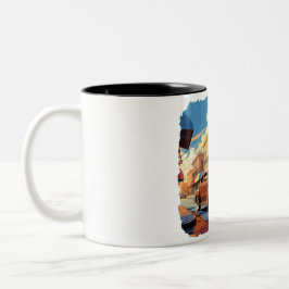 Caneca De Café Em Dois Tons Cena de Rua da Cidade Retro