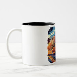 Caneca De Café Em Dois Tons Cena de Rua da Cidade Retro