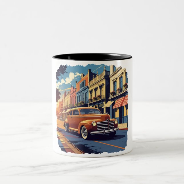 Caneca De Café Em Dois Tons Cena de Rua da Cidade Retro (Centro)