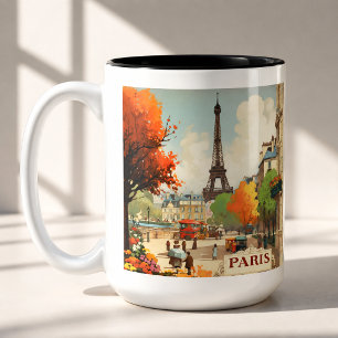 Caneca De Café Em Dois Tons Cena de Rua da Torre Eiffel Vintage Paris