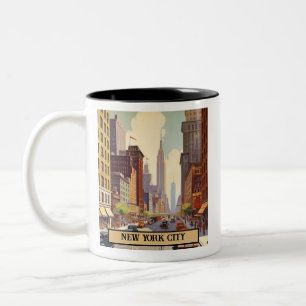 Caneca De Café Em Dois Tons Cena de Rua Vintage da Cidade de Nova York com Tex
