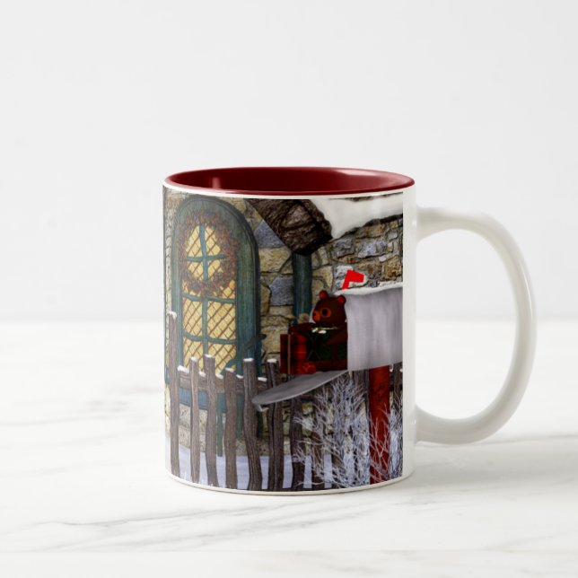 Caneca De Café Em Dois Tons Cena do feriado do Natal (Direita)