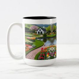 Caneca De Café Em Dois Tons cena do jardim paisagístico