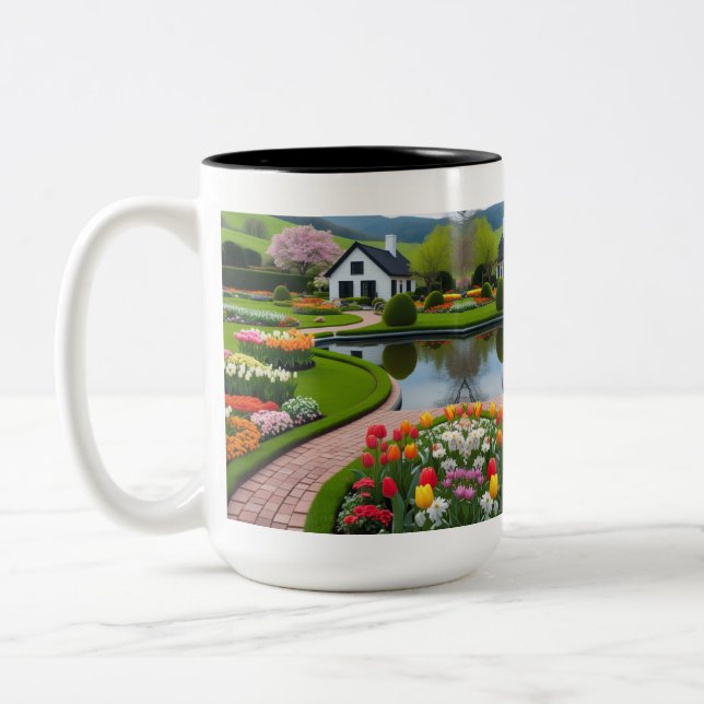 Caneca De Café Em Dois Tons cena do jardim paisagístico (Esquerda)