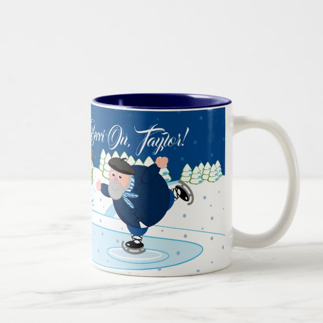 Caneca De Café Em Dois Tons Cena feita sob encomenda do Natal, patinagem no (Direita)