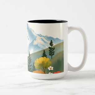 Caneca De Café Em Dois Tons Cena Montanhosa Impressionista Aconchegante