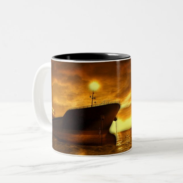 Caneca De Café Em Dois Tons Cena Náutica com Farol (Frente Esquerda)