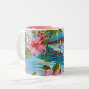 Caneca De Café Em Dois Tons Cenas Havaianas em Pastel Colors