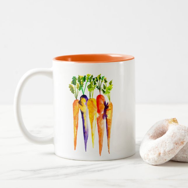 Caneca De Café Em Dois Tons Cenouras de aquarelas legumes bonitos (Com Donut)