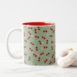 Caneca De Café Em Dois Tons Cerejas E Flores