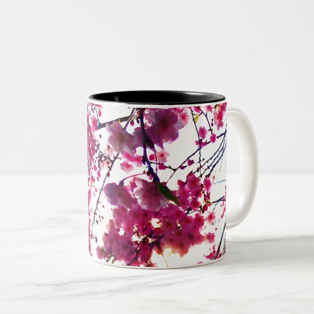 Caneca De Café Em Dois Tons Cerejeira rosa floresce (Frente Esquerda)