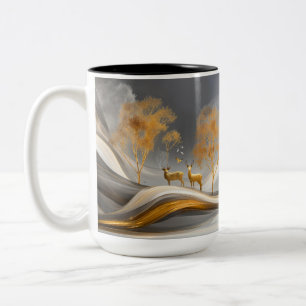 Caneca De Café Em Dois Tons ✨Cervo Dourado Elegante Luxo Arte da Natureza