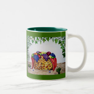 Caneca De Café Em Dois Tons Cesta da hera & de fruta