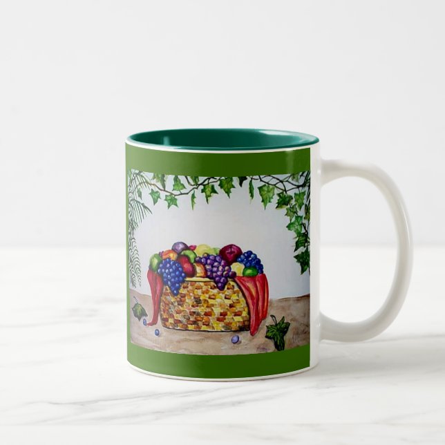 Caneca De Café Em Dois Tons Cesta da hera & de fruta (Direita)