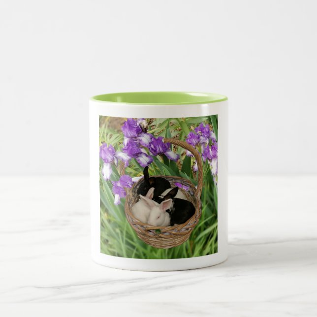 Caneca De Café Em Dois Tons Cesto Adorável de Coelhinhos Bebês (Centro)