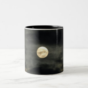 Caneca De Café Em Dois Tons Céu nocturno - Lua cheia e nuvens escuras