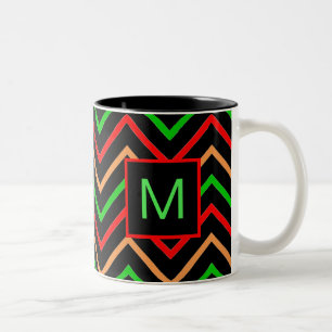Caneca De Café Em Dois Tons Cevron Legal Colorido no Monograma Preto