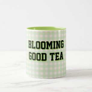 Caneca De Café Em Dois Tons CHÁ BEM FLORESCE fundo Xadrez Verde