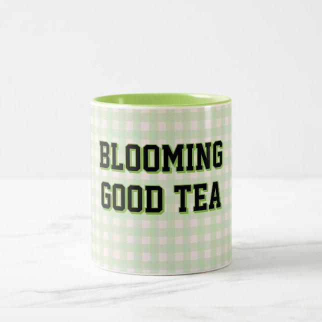 Caneca De Café Em Dois Tons CHÁ BEM FLORESCE fundo Xadrez Verde (Centro)