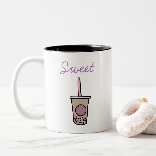 Caneca De Café Em Dois Tons Chá de bolha branca (Com Donut)