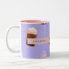 Caneca De Café Em Dois Tons Chá de bolhas de Pastel roxo, de cor branca person