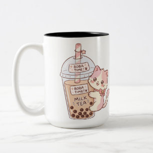 Caneca De Café Em Dois Tons Chá de Leite com Bolhas Abraçando Gato Kawaii Ch