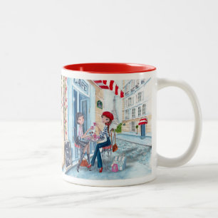 Caneca De Café Em Dois Tons Chá em Meninas da Moda de Paris Fofas - Caneca de 