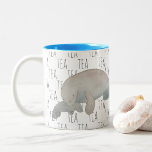 Caneca De Café Em Dois Tons Chá Marine Mammal Watercolor Mãe Bebê Manatee