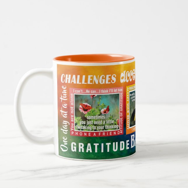 Caneca De Café Em Dois Tons challenges slogans butterflies 12-step mug (Esquerda)