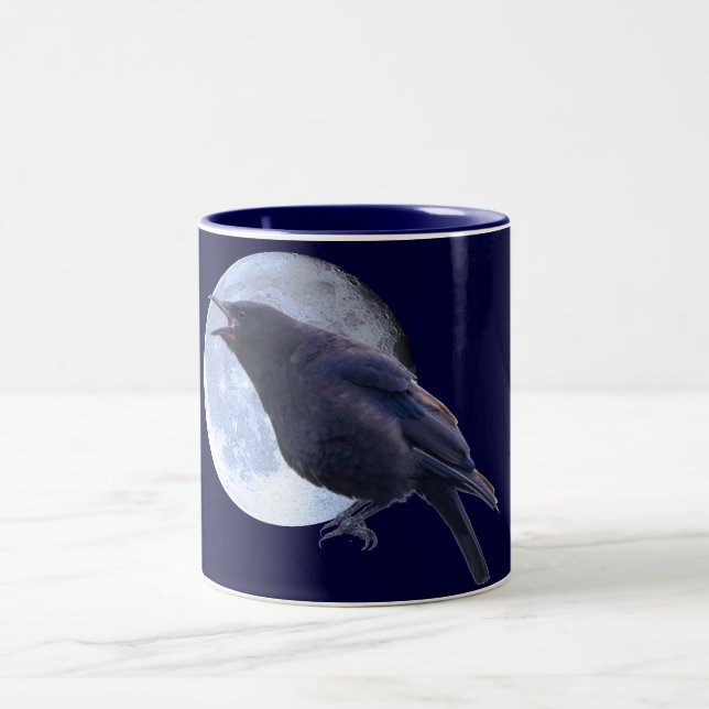 Caneca De Café Em Dois Tons Chamando Crow & Full Moon Wildlife Lover Mug (Centro)